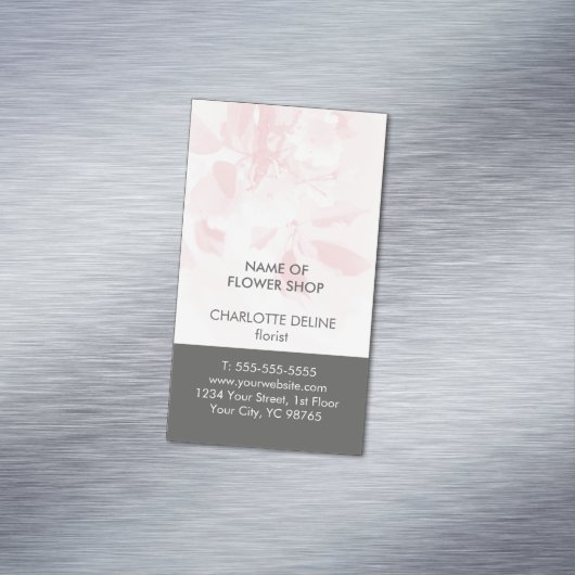 ユニークでエレガントな淡いピンクの灰色の花の花屋 マグネット名刺 (インサイチュ)