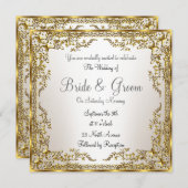 ユニークでエレガントな ゴールド セピア ウェディング インビテーション (正面/裏面)