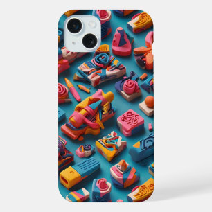 ユニークでカラフルな形の消しゴム パターンデザイン iPhone 15 PLUSケース
