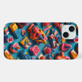 ユニークでカラフルな形の消しゴム パターンデザイン iPhoneケース (裏面横)