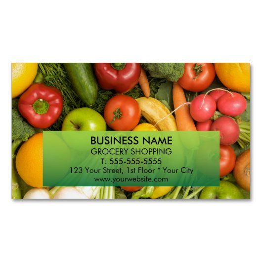 ユニークでカラフルな野菜の食料雑貨 マグネット名刺 (正面)