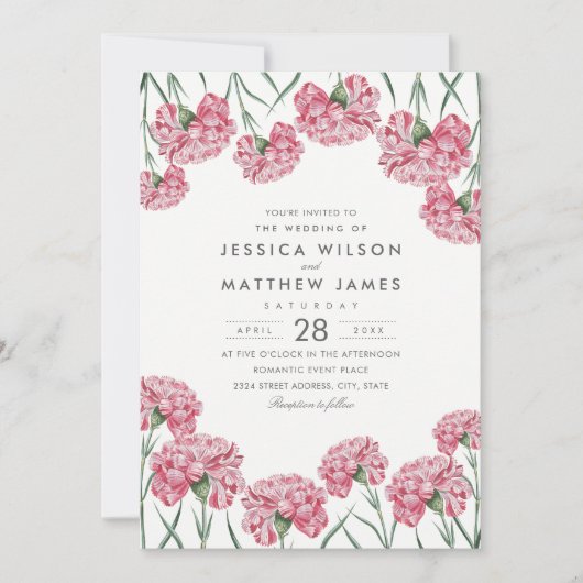 ユニークでクラシックなピンクによってはエレガントな花の結婚式が開花します 招待状 (正面)