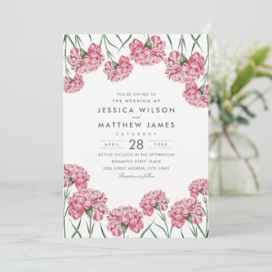 ユニークでクラシックなピンクによってはエレガントな花の結婚式が開花します 招待状 (スタンド正面)