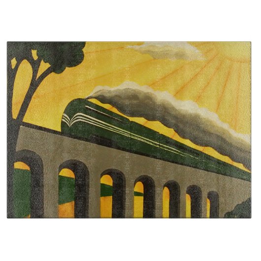 ユニークでスタイリッシュなアールデコの列車のガラスまな板 カッティングボード (正面)