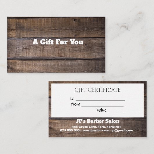 ユニークでモダンで素朴な木製のギフト券 ロイヤリティカード (正面/裏面)