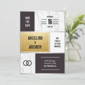 ユニークでモダンな白黒の大理石の金ゴールドの結婚 セーブザデート (スタンド正面)