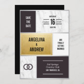 ユニークでモダンな白黒の大理石の金ゴールドの結婚 セーブザデート (正面/裏面)