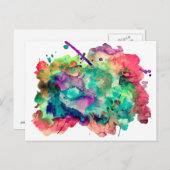 ユニークで大胆、カラフルな水彩絵の具の飛沫 ポストカード (正面/裏面)