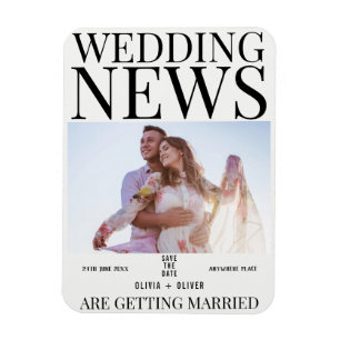 ユニークで楽しい写真新聞の結婚式セーブザデート マグネット