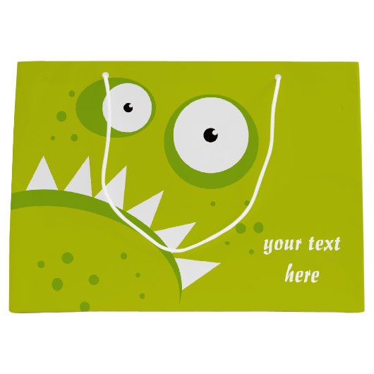 ユニークで気難しい怒っているおもしろいで恐い緑モンスター ラージペーパーバッグ (正面)