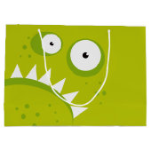 ユニークで気難しい怒っているおもしろいで恐い緑モンスター ラージペーパーバッグ (裏面)