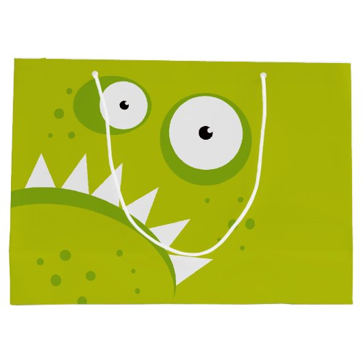 ユニークで気難しい怒っているおもしろいで恐い緑モンスター ラージペーパーバッグ (裏面)