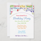 ユニークで特別な45歳の誕生日パーティーギフト 招待状 (正面)