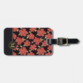 ユニークで赤い花柄の花のモノグラム|の荷物のラベル ラゲッジタグ (正面横)