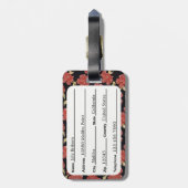 ユニークで赤い花柄の花のモノグラム|の荷物のラベル ラゲッジタグ (裏面縦)