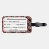 ユニークで赤い花柄の花のモノグラム|の荷物のラベル ラゲッジタグ (裏面横)