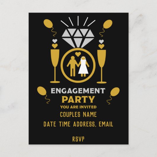 ユニークで面白い婚約パーティーの招待状 ポストカード (正面)