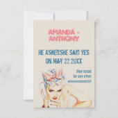 ユニークで面白い婚約発表 招待状 (裏面)