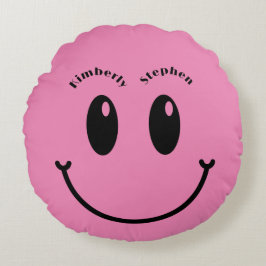 ユニークで面白い幸せな笑顔の新婚夫婦へのウェディングギフト ラウンドクッション