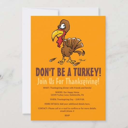 ユニークで面白い感謝祭の招待状「Don't Be A Turkey Funny  Thanksgiv 招待状 (正面)