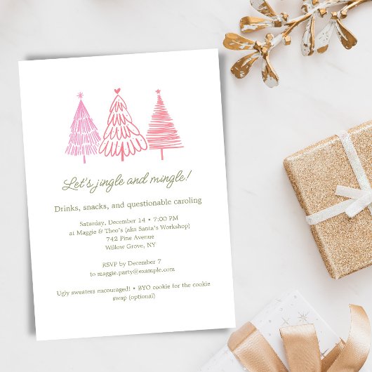 ユニークで風変わりな手描きクリスマスホリデーパーティー 招待状