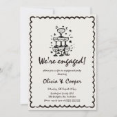 ユニークで風変わりな手描きレトロエンゲージメントパーティー 招待状 (正面)