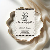 ユニークで風変わりな手描きレトロエンゲージメントパーティー 招待状