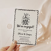 ユニークで風変わりな手描きレトロエンゲージメントパーティー 招待状