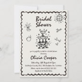 ユニークで風変わりな手描きレトロ ブライダルシャワー 招待状 (正面)