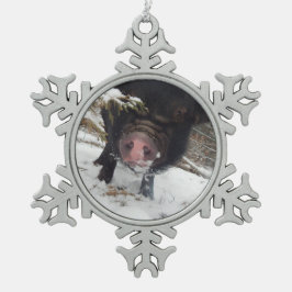 ユニークで黒い小型ブタのピューターの雪片のオーナメント スノーフレークピューターオーナメント