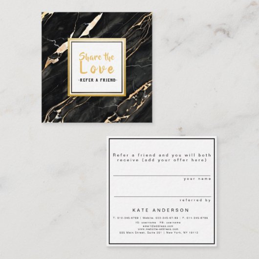 ユニークで黒い金ゴールドの大理石の顧客の紹介カード スクエア名刺 (正面/裏面)