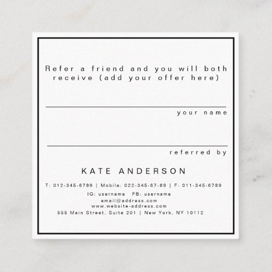 ユニークで黒い金ゴールドの大理石の顧客の紹介カード スクエア名刺 (裏面)