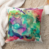 ユニークで、はっきりしたで、カラフルな水彩画のペンキの（ばちゃばちゃ）跳ねる クッション (ブランケット)