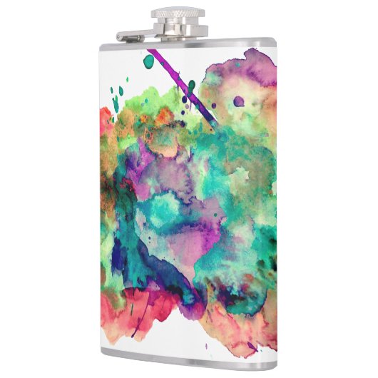 ユニークで、はっきりしたで、カラフルな水彩画のペンキの(ばちゃばちゃ)跳ねる フラスク (左)