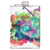 ユニークで、はっきりしたで、カラフルな水彩画のペンキの(ばちゃばちゃ)跳ねる フラスク (正面)