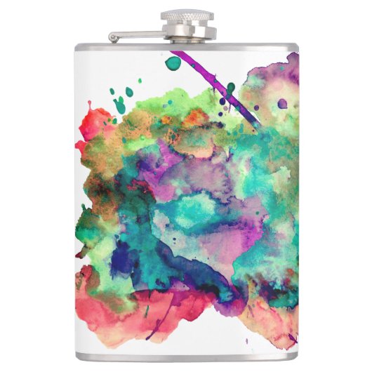 ユニークで、はっきりしたで、カラフルな水彩画のペンキの（ばちゃばちゃ）跳ねる フラスク (正面)