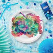 ユニークで、はっきりしたで、カラフルな水彩画のペンキの(ばちゃばちゃ)跳ねる ペーパープレート (パーティー)