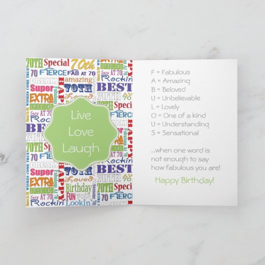 ユニークと特別70歳の誕生日パーティギフト カード (内部)