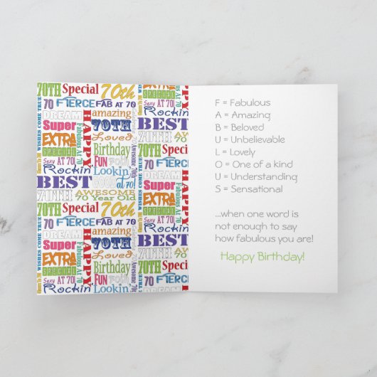 ユニークと特別70歳の誕生日パーティギフト カード (内部)
