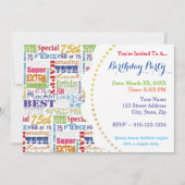 ユニークと特別75歳の誕生日パーティギフト 招待状 (正面)