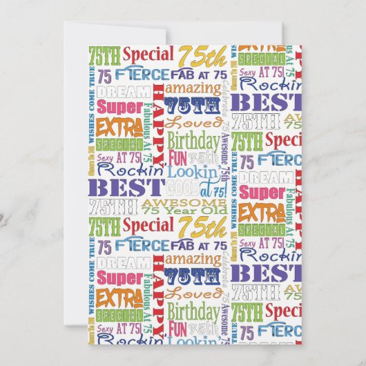 ユニークと特別75歳の誕生日パーティギフト 招待状 (裏面)