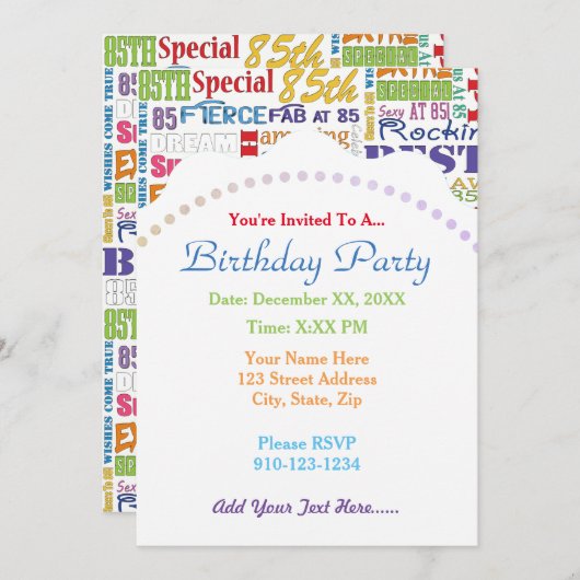 ユニークなおよびスペシャルの85th誕生会のギフト 招待状 (正面/裏面)