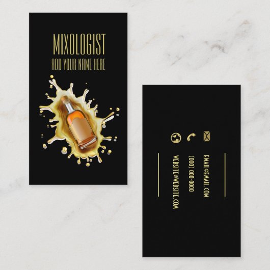ユニークなアルコール飲料のボトルのしぶきのバーテンダーのMixologist 名刺 (正面/裏面)
