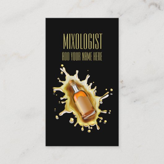 ユニークなアルコール飲料のボトルのしぶきのバーテンダーのMixologist 名刺 (正面)