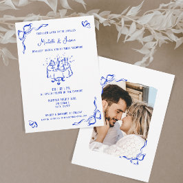 ユニークなウィムジカルブルー手描きフランスボウフォト 招待状