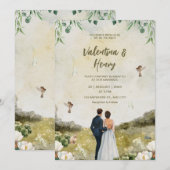 ユニークなカップルイラスト 結婚式招待状 招待状 (正面/裏面)