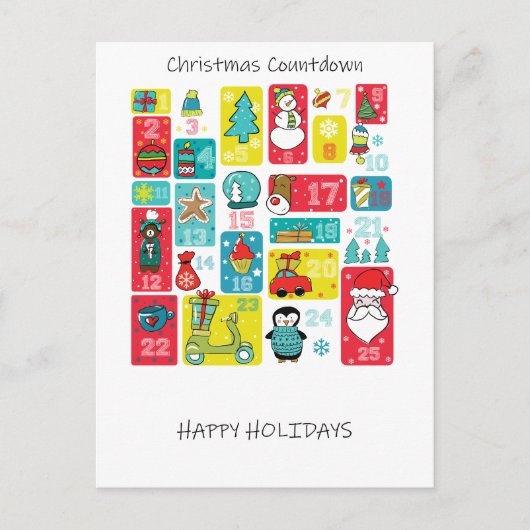 ユニークなカラフルなアドベントカレンダー シーズンポストカード (正面)