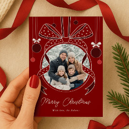 ユニークなクリスマスオーナメントボール 赤 ワンフォト シーズンカード