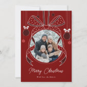 ユニークなクリスマスオーナメント ボール 赤 ワンフォト シーズンカード (正面)