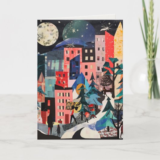 ユニークなクリスマスツリーのシーン シーズンカード (正面)